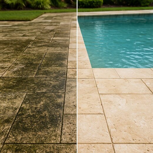 Pool deck before and after paver sealing